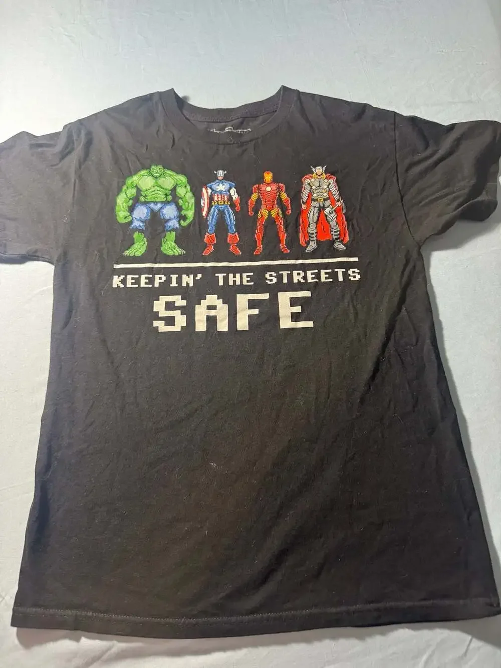Marvel Avengers Keepin The Streets Safe Pixel Art T-Shirt Medium